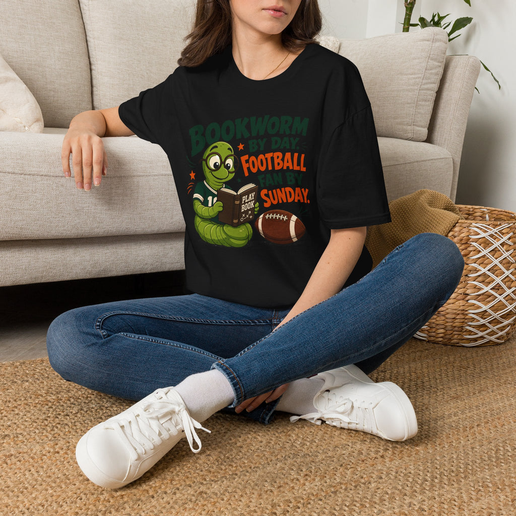 Unisex Softstyle T-Shirt, Bookworm by Day Football Fan by Sunday Shirt, Funny Reader Gift, Football Season Tee