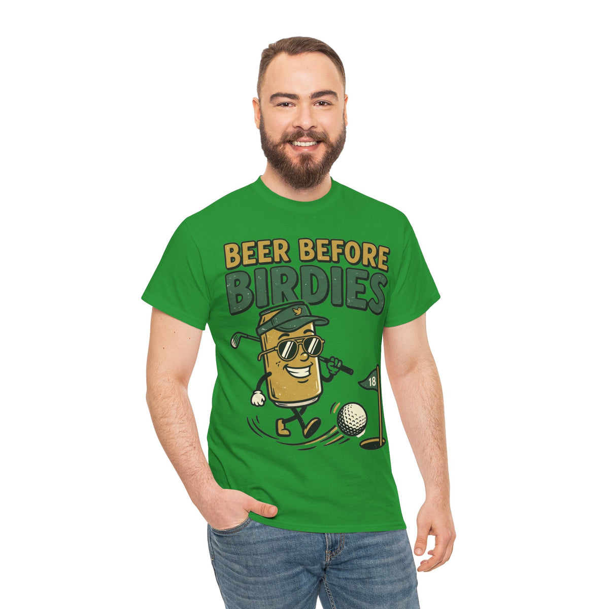 Unisex Heavy Cotton Tee, Beer Before Birdies Shirt, Funny Golfing T-Shirt, Beer Lover Gift for Golfers