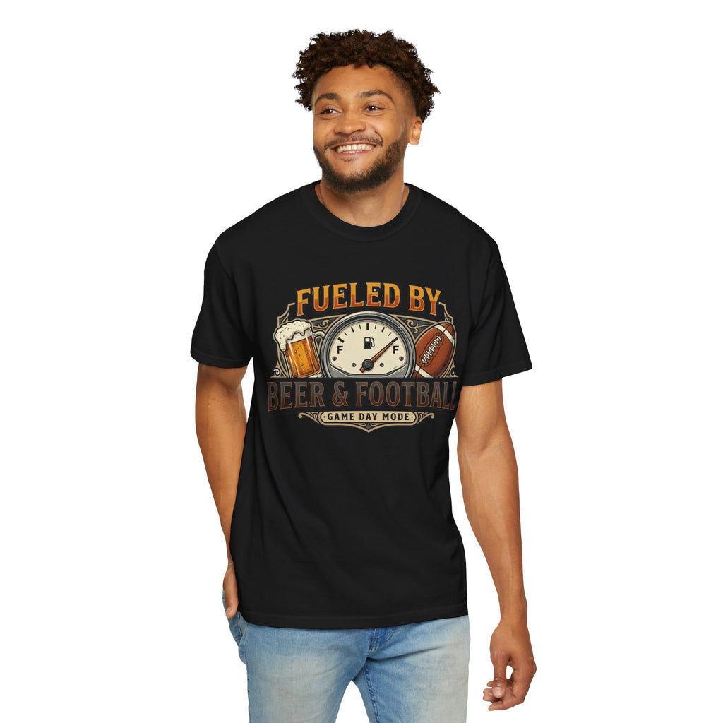 Unisex Garment-Dyed T-shirt,Fueled by Beer and Football Shirt, Funny Game Day Tee, Football Beer Lover Gift, Vintage Tailgate Shirt, Sports Fan T-Shirt