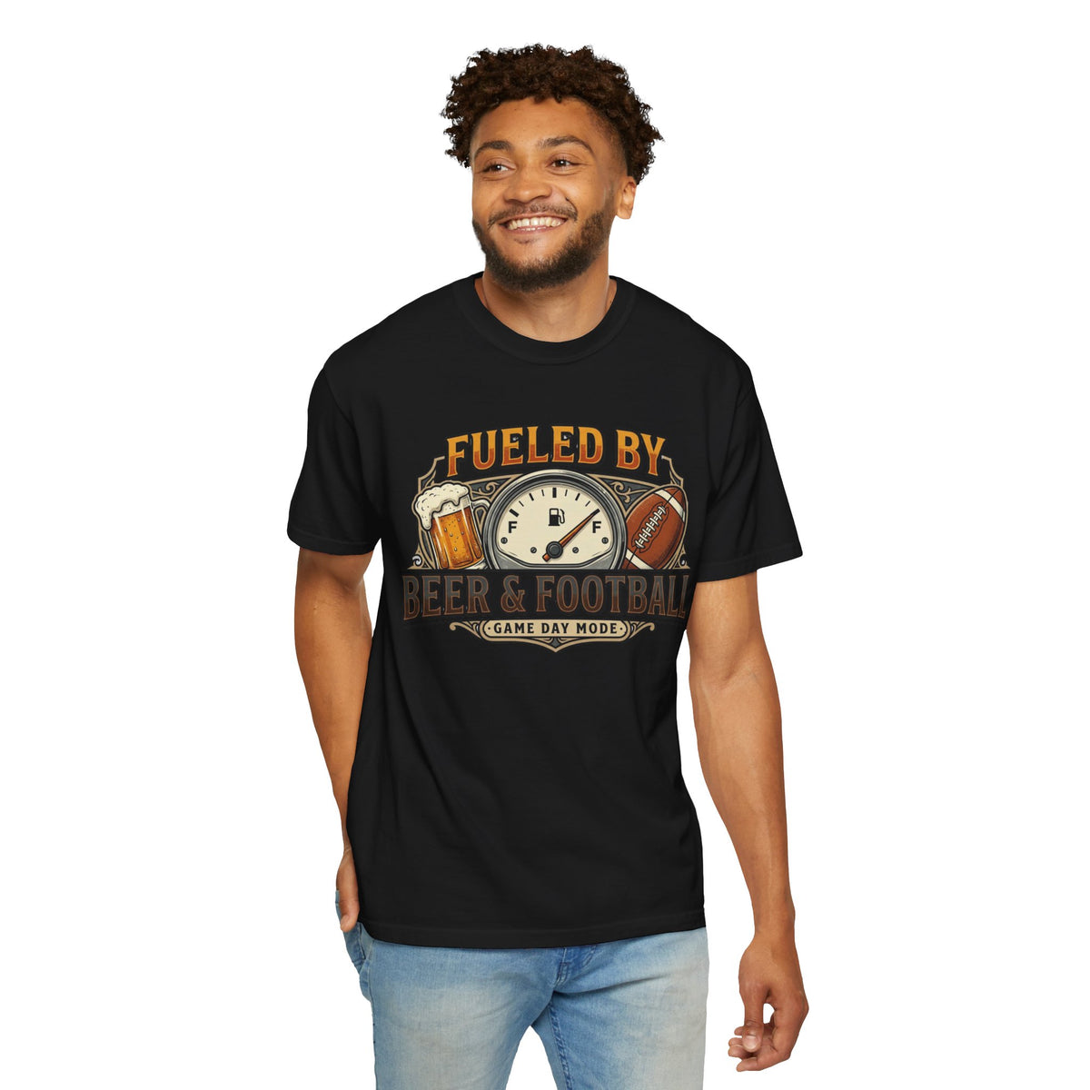 Unisex Garment-Dyed T-shirt,Fueled by Beer and Football Shirt, Funny Game Day Tee, Football Beer Lover Gift, Vintage Tailgate Shirt, Sports Fan T-Shirt