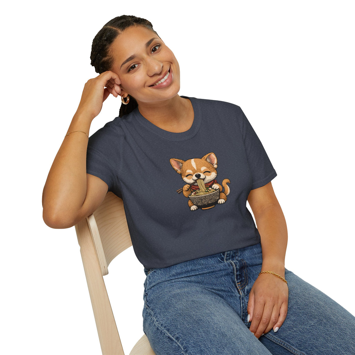 Unisex Softstyle T-Shirt, ramen eating dog