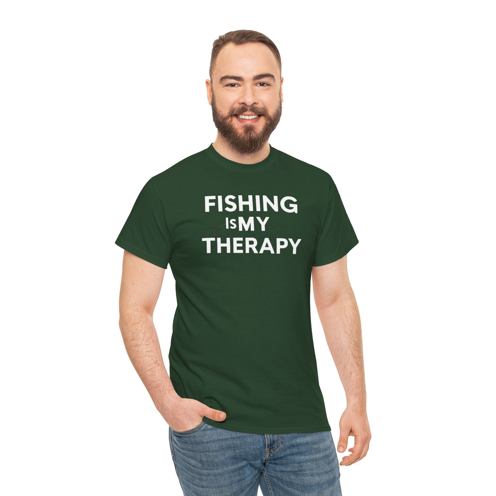 Unisex Heavy Cotton Tee, fishing is my  therapy