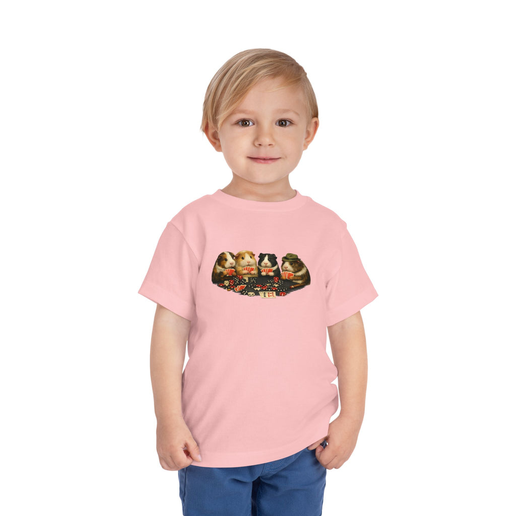 Toddler Short Sleeve Tee,Guinea Pig Meme Shirt, Animals Playing Cards Graphic Tee Funny Pet Lover Shirt, Guinea Pigs Playing Poker Design