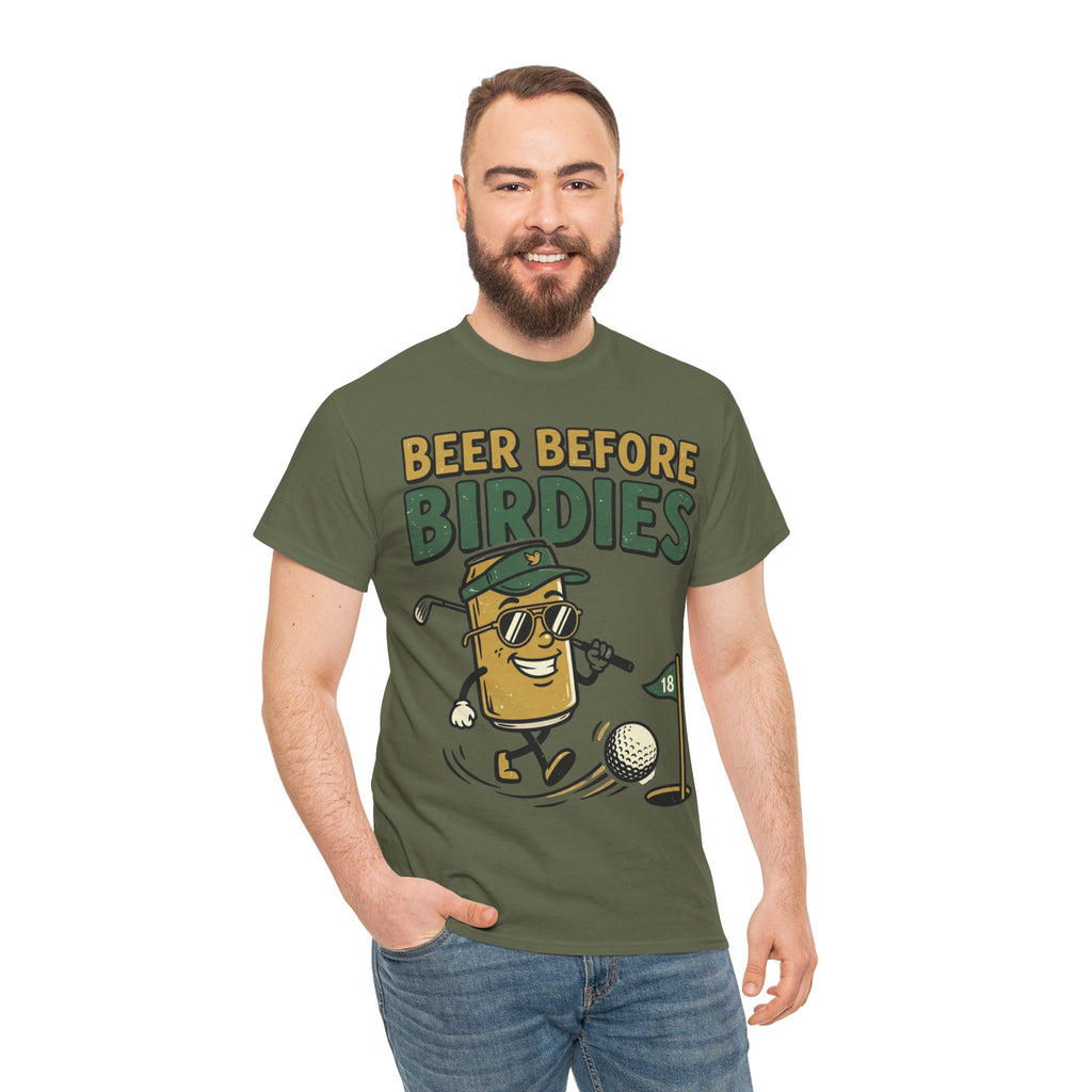 Unisex Heavy Cotton Tee, Beer Before Birdies Shirt, Funny Golfing T-Shirt, Beer Lover Gift for Golfers