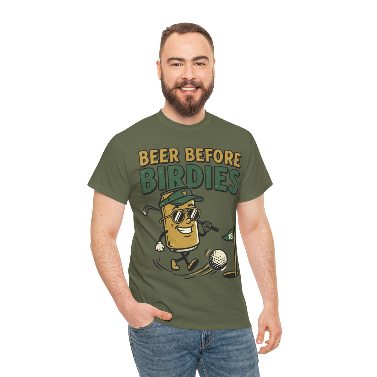 Unisex Heavy Cotton Tee, Beer Before Birdies Shirt, Funny Golfing T-Shirt, Beer Lover Gift for Golfers