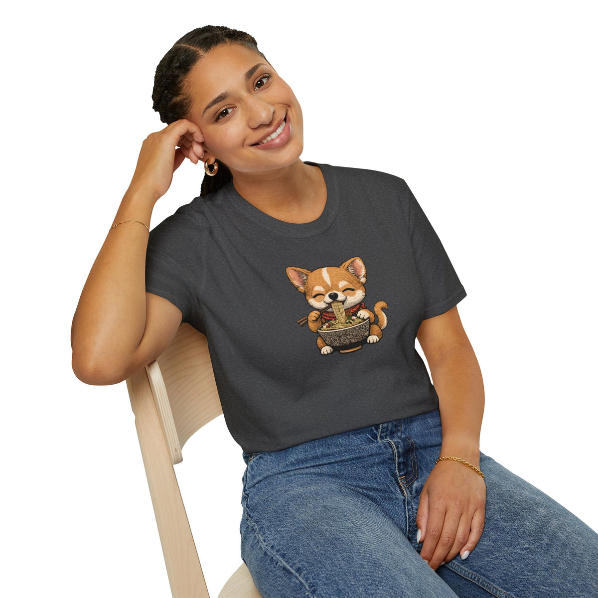 Unisex Softstyle T-Shirt, ramen eating dog