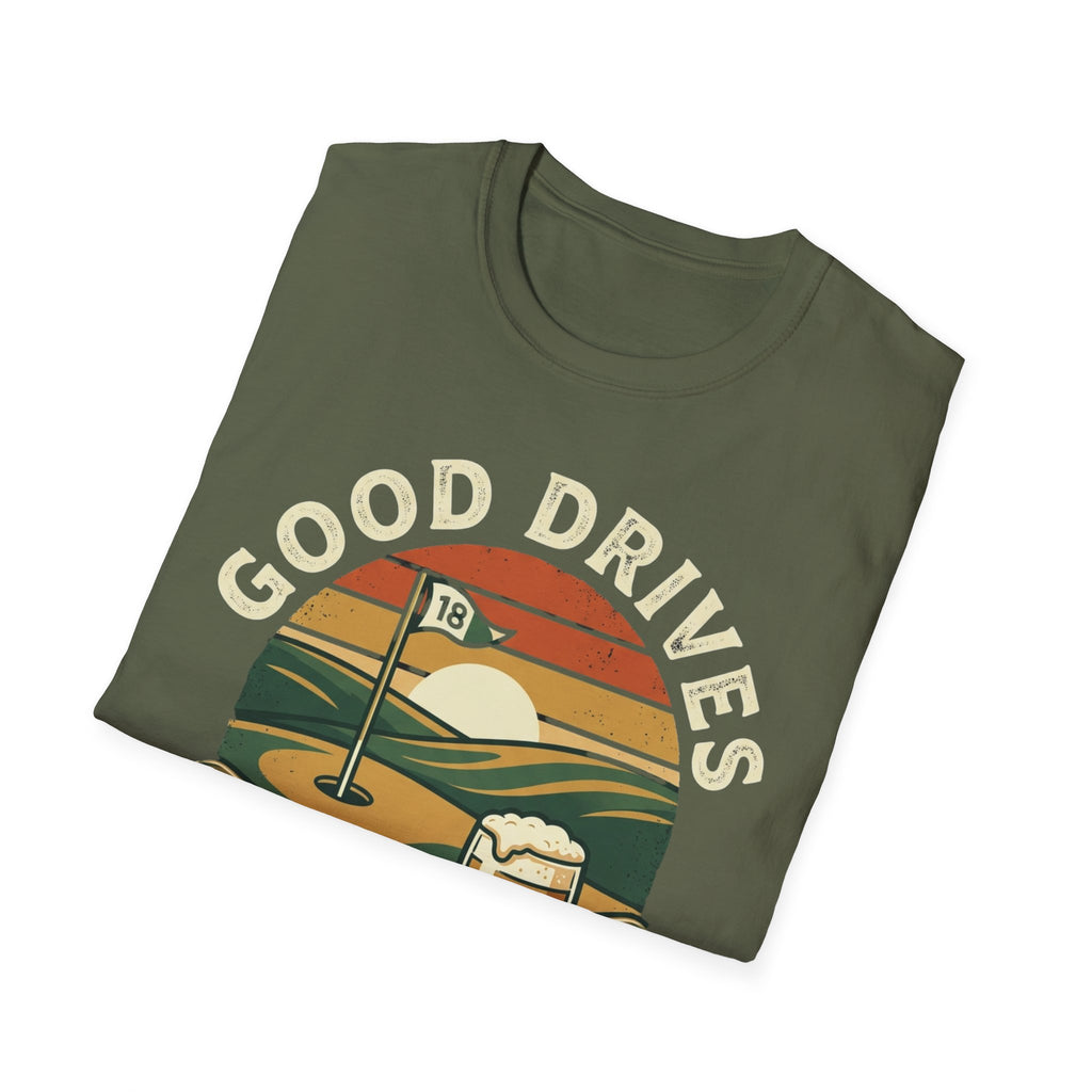 Unisex Softstyle T-Shirt, Good Drives and Cold Pints Shirt, Vintage Golf Beer T-Shirt, Golf Trip Gift
