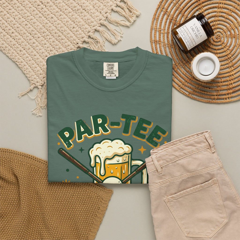 Unisex Garment-Dyed T-shirt, unny Par-Tee Time Golf Beer Shirt, Golf Lover Gift, Drinking and Golfing T-Shirt