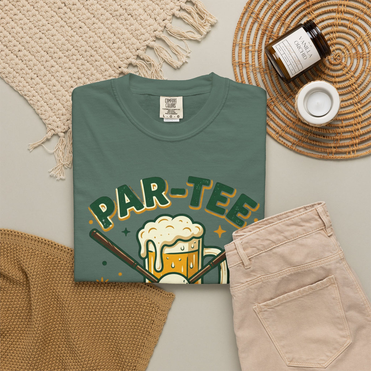 Unisex Garment-Dyed T-shirt, unny Par-Tee Time Golf Beer Shirt, Golf Lover Gift, Drinking and Golfing T-Shirt