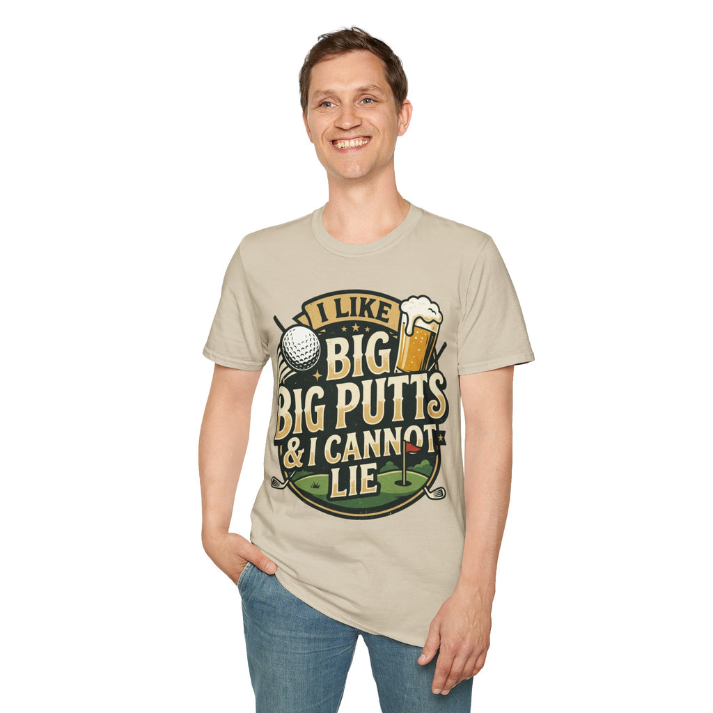 Unisex Softstyle T-Shirt, Funny Big Putts Golf Shirt, Beer and Golf Humor Tee, Novelty Golfer Gift