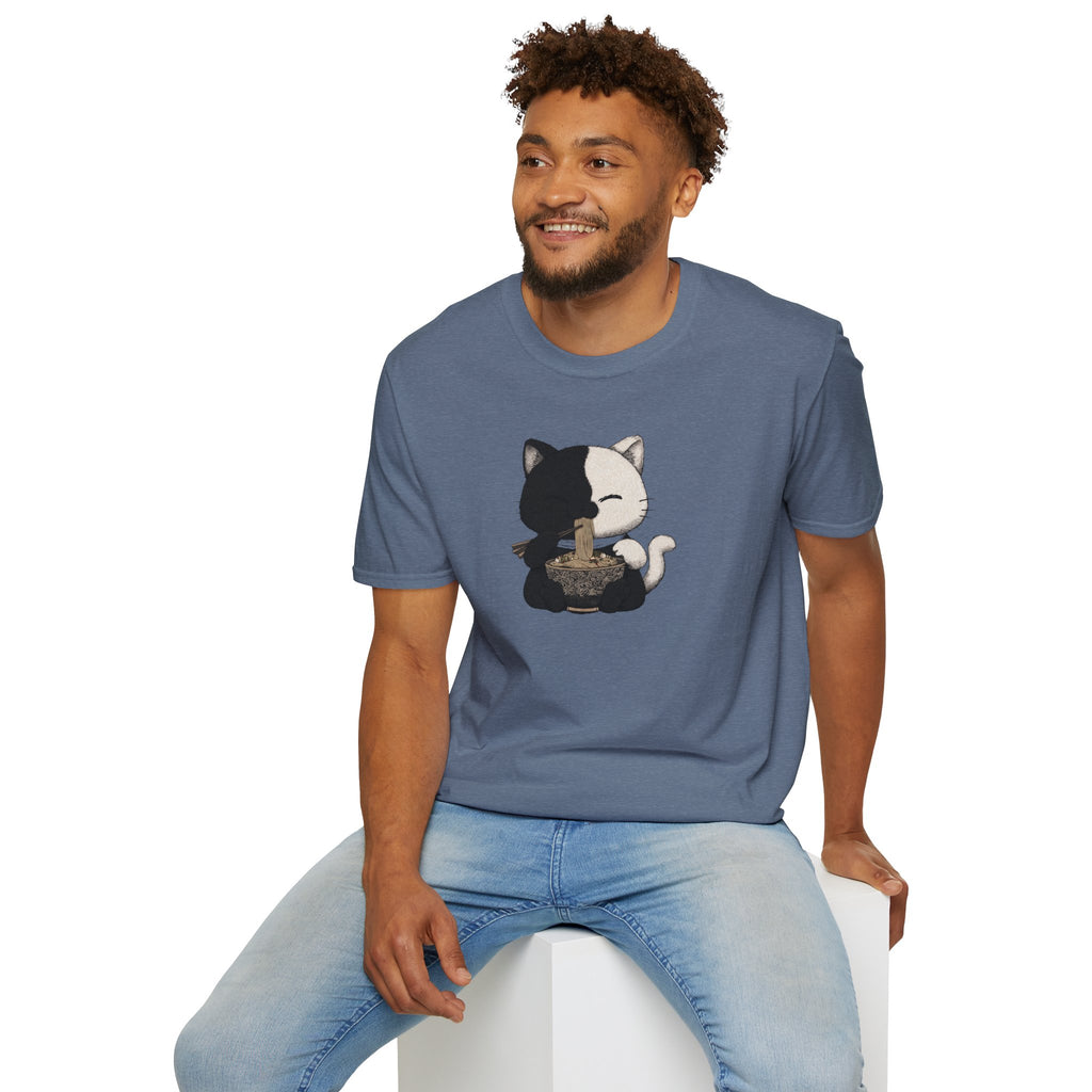 Unisex Softstyle T-Shirt, Cat eating Ramen