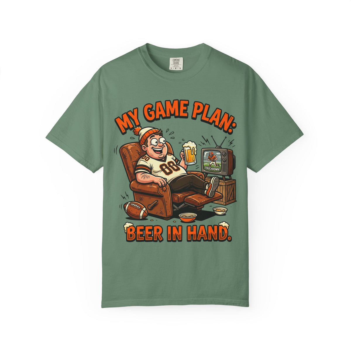 Unisex Garment-Dyed T-shirt, Funny Beer Football Shirt, My Game Plan Beer in Hand Tee, Football Watching Shirt, Funny Game Day Gift, Tailgate Apparel