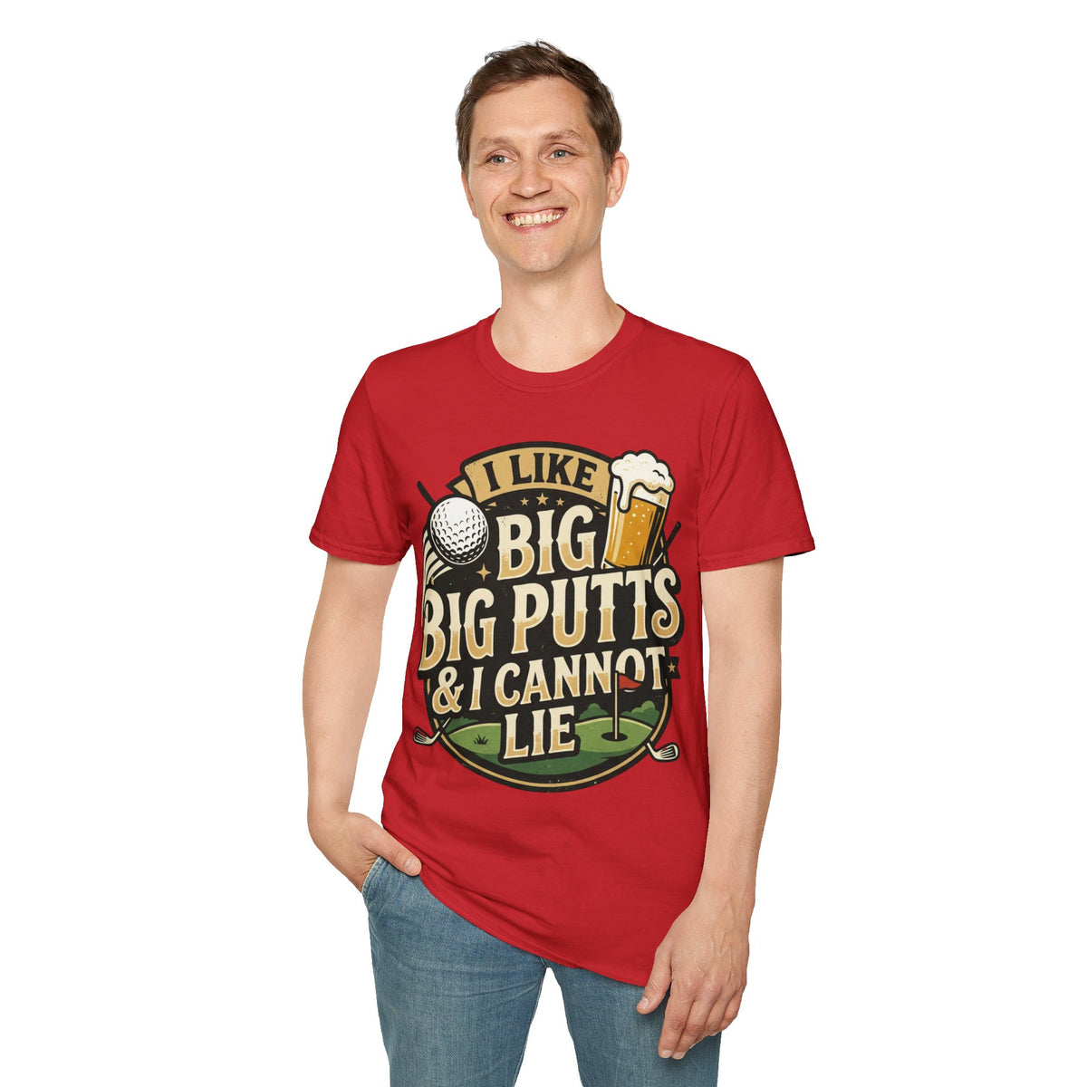 Unisex Softstyle T-Shirt, Funny Big Putts Golf Shirt, Beer and Golf Humor Tee, Novelty Golfer Gift