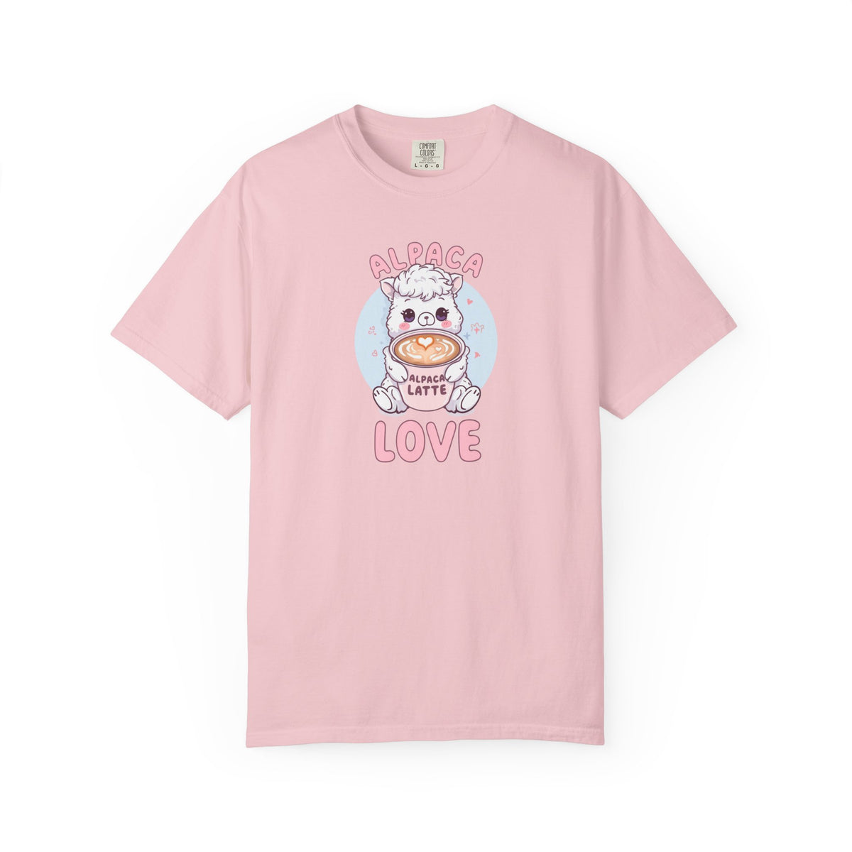 Unisex Garment-Dyed T-shirt, Alpaca Latte Love Shirt, Cute Coffee Lover Tee, Kawaii Alpaca Gift, Aesthetic Barista Shirt, Sweet Animal Graphic Tee