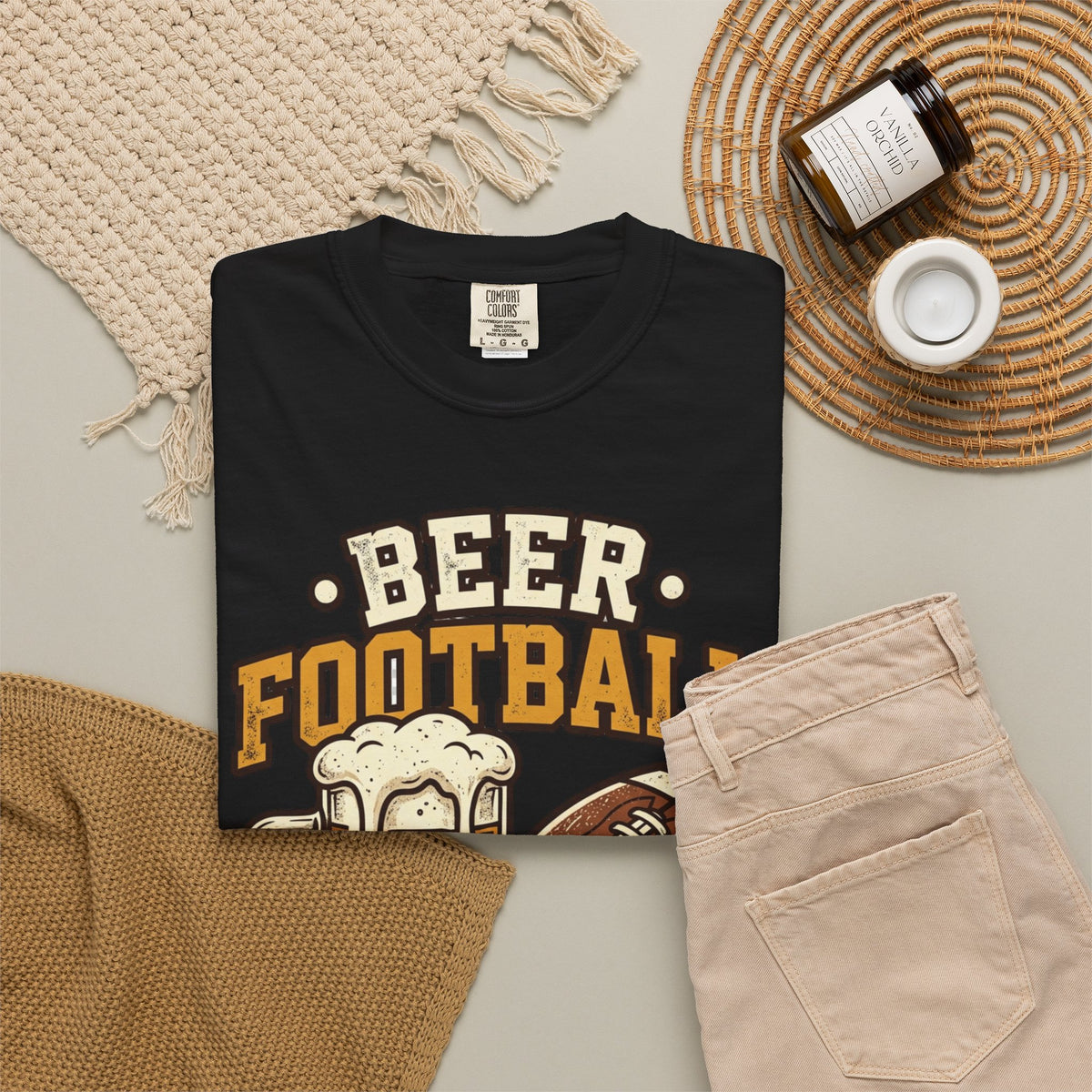 Unisex Garment-Dyed T-shirt,Beer Football Good Times Shirt, Funny Football Beer Tee, Game Day Drinking Shirt, Vintage Tailgate Shirt, Football Fan Gift