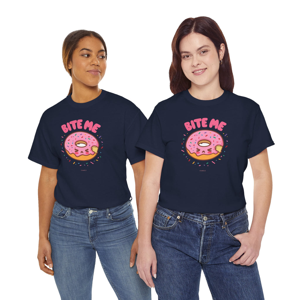 Unisex Heavy Cotton Tee,Bite Me Donut Shirt, Funny Food Tee, Cute Kawaii Donut T-Shirt, Sweet Humor Shirt, Bakery Lover Gift