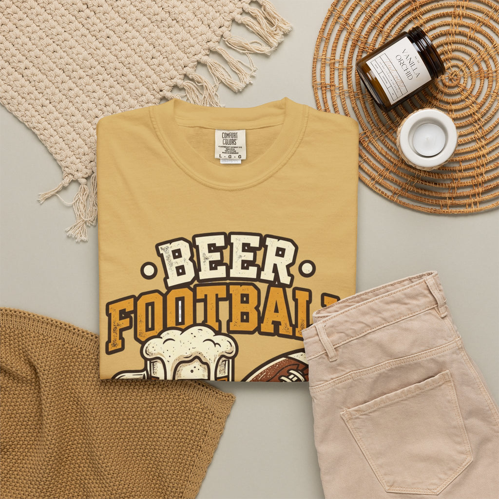 Unisex Garment-Dyed T-shirt,Beer Football Good Times Shirt, Funny Football Beer Tee, Game Day Drinking Shirt, Vintage Tailgate Shirt, Football Fan Gift