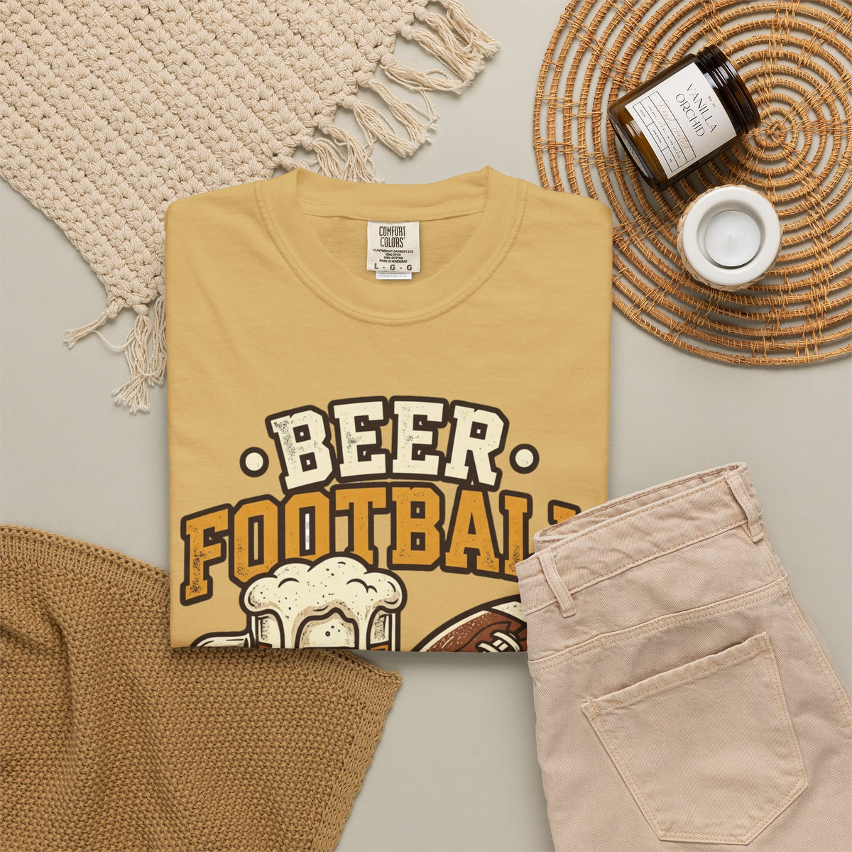 Unisex Garment-Dyed T-shirt,Beer Football Good Times Shirt, Funny Football Beer Tee, Game Day Drinking Shirt, Vintage Tailgate Shirt, Football Fan Gift