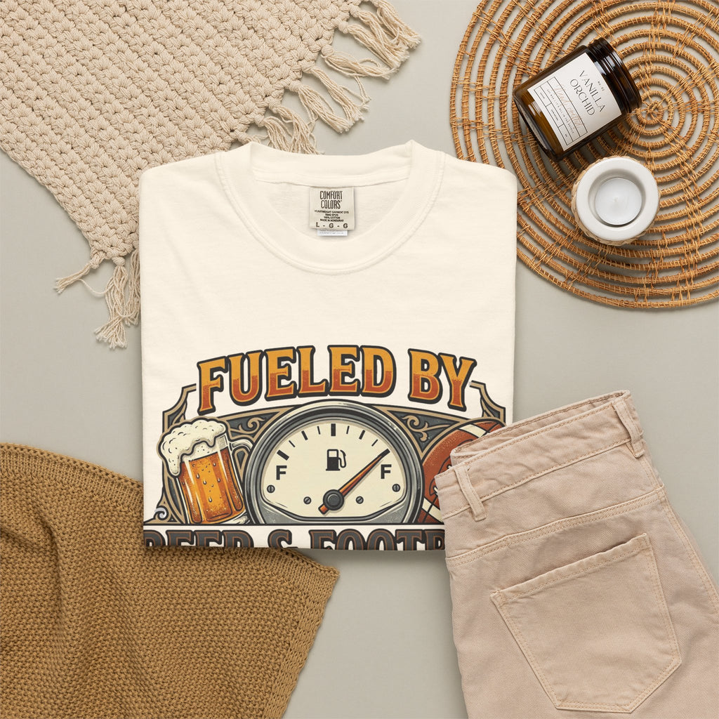 Unisex Garment-Dyed T-shirt,Fueled by Beer and Football Shirt, Funny Game Day Tee, Football Beer Lover Gift, Vintage Tailgate Shirt, Sports Fan T-Shirt