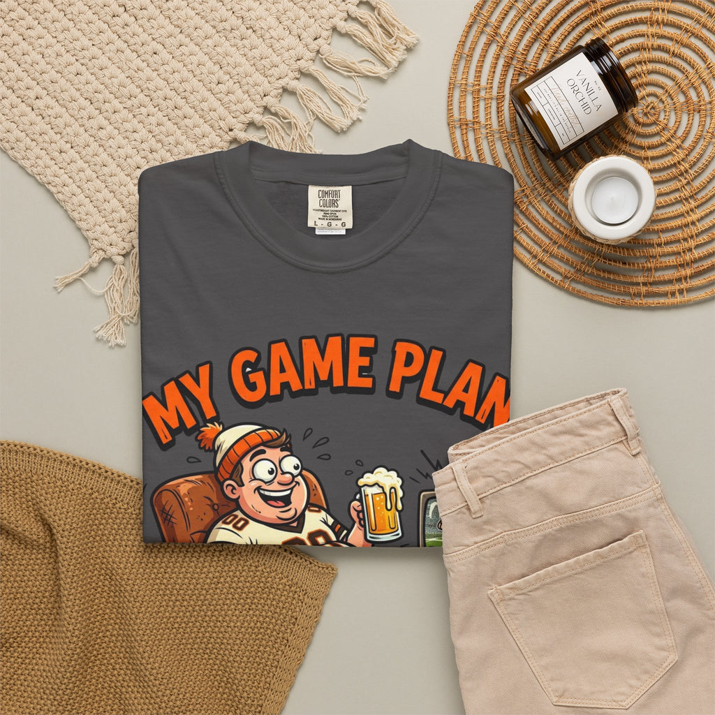 Unisex Garment-Dyed T-shirt, Funny Beer Football Shirt, My Game Plan Beer in Hand Tee, Football Watching Shirt, Funny Game Day Gift, Tailgate Apparel