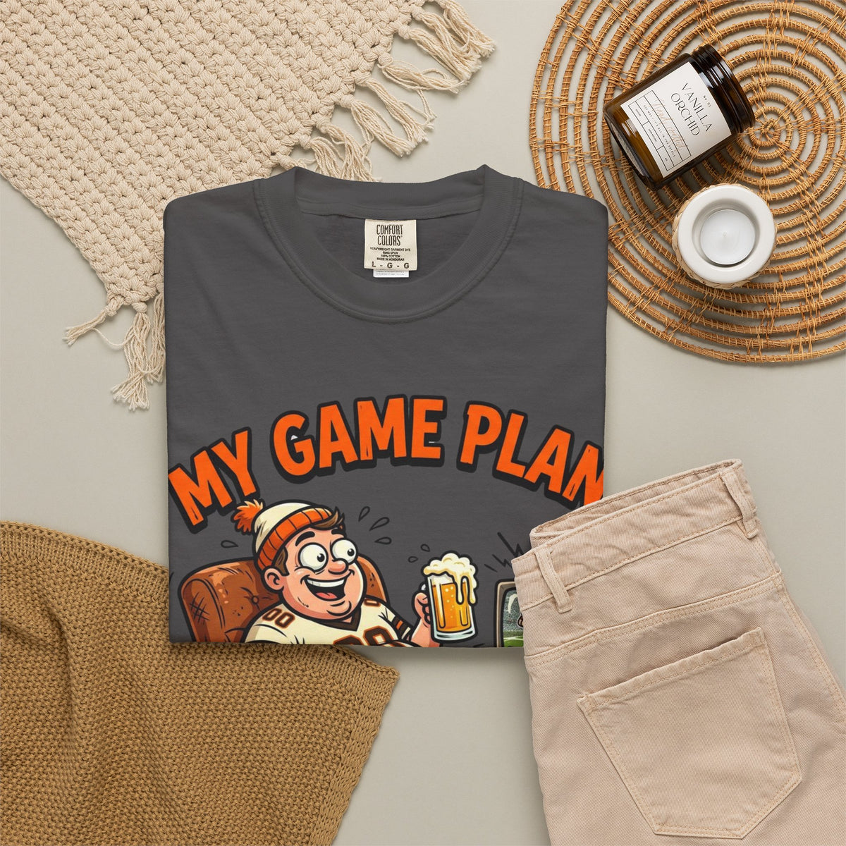 Unisex Garment-Dyed T-shirt, Funny Beer Football Shirt, My Game Plan Beer in Hand Tee, Football Watching Shirt, Funny Game Day Gift, Tailgate Apparel