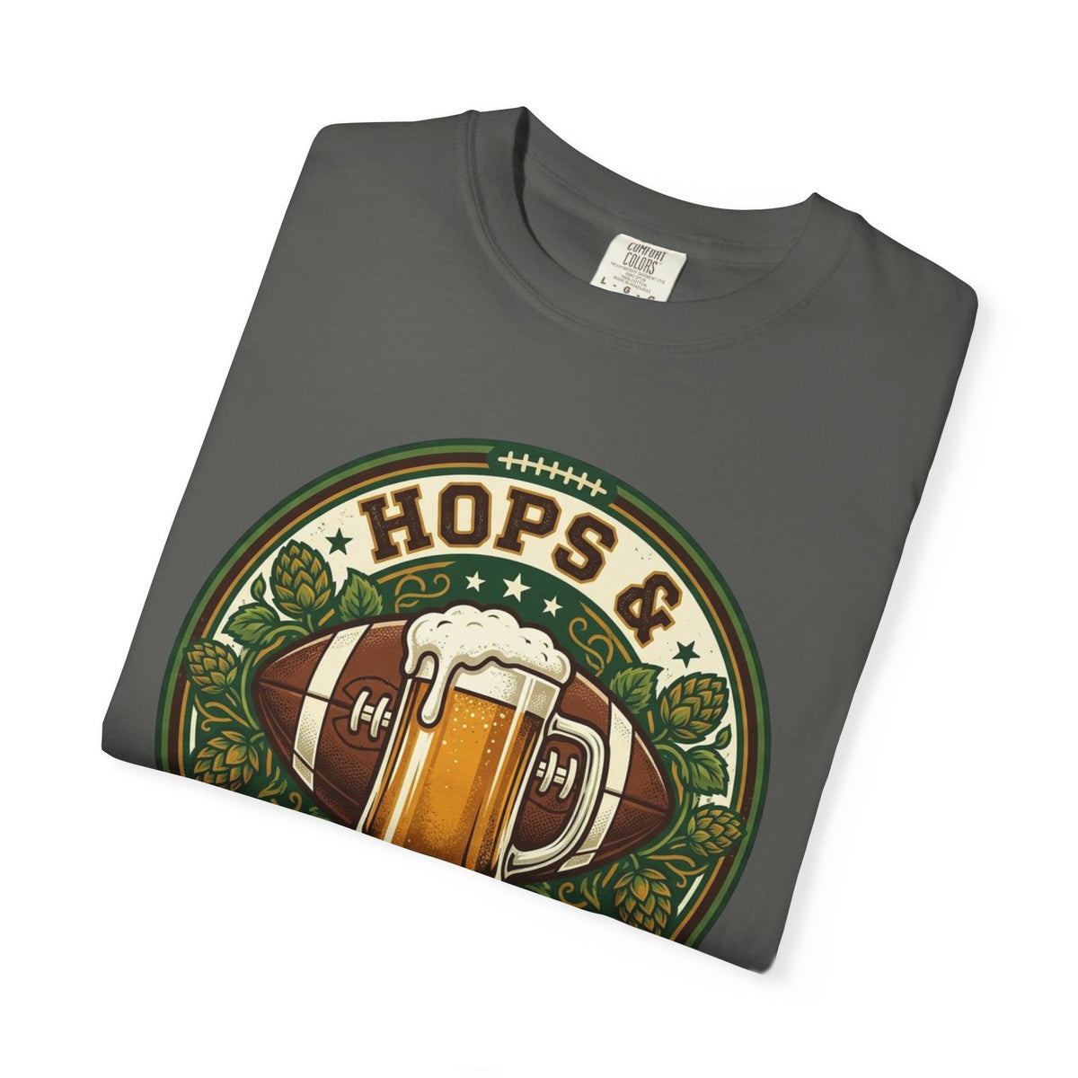 Unisex Garment-Dyed T-shirt, Hops and Hail Marys Shirt, Funny Beer Football Tee, Vintage Sports Shirt, Football Tailgate Gift, Beer Lover Football Apparel