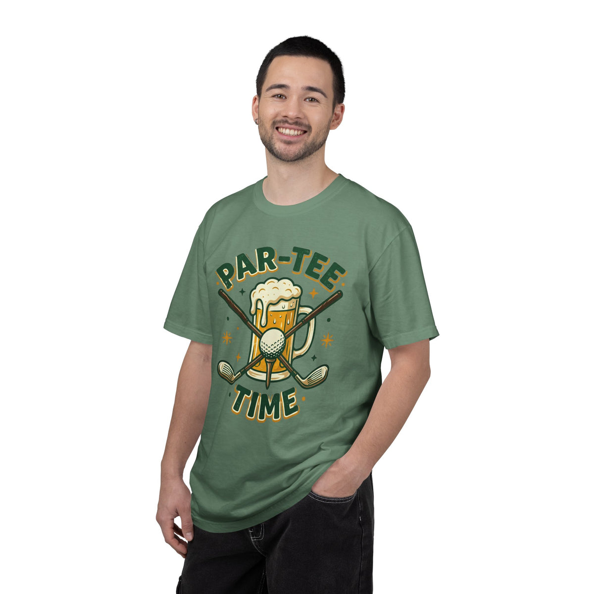 Unisex Garment-Dyed T-shirt, unny Par-Tee Time Golf Beer Shirt, Golf Lover Gift, Drinking and Golfing T-Shirt