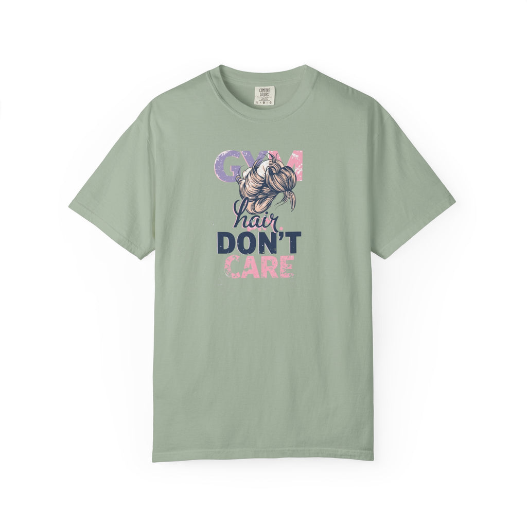 Unisex Garment-Dyed T-shirt,Gym Hair Don’t Care Shirt, Cute Workout Shirt Women, Funny Gym Tee, Messy Bun Fitness Shirt, Comfort Colors Women Gym