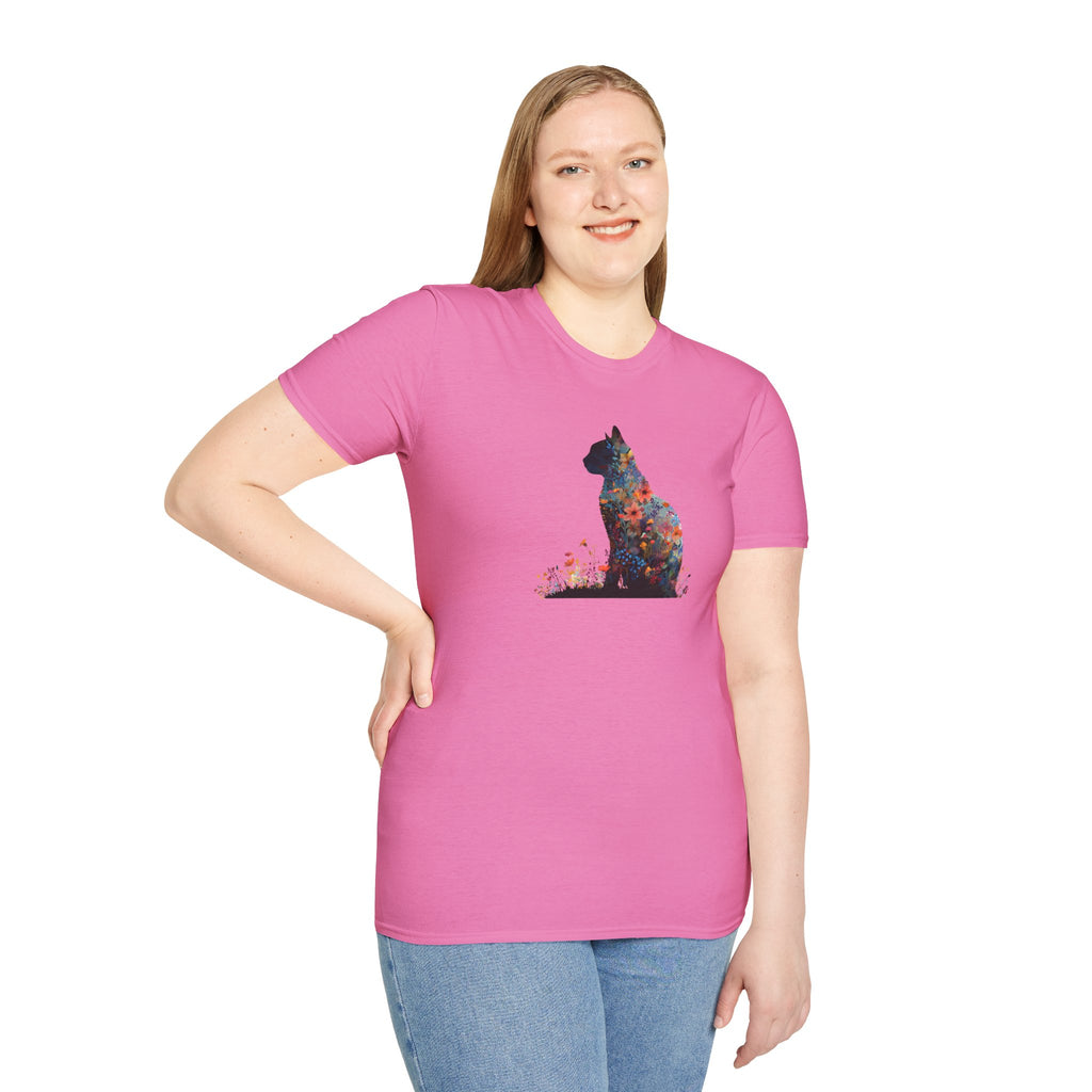 Unisex Softstyle T-Shirt, Floweral Cat