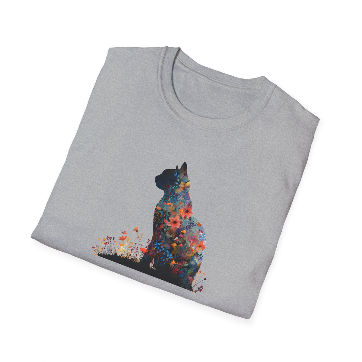 Unisex Softstyle T-Shirt, Floweral Cat