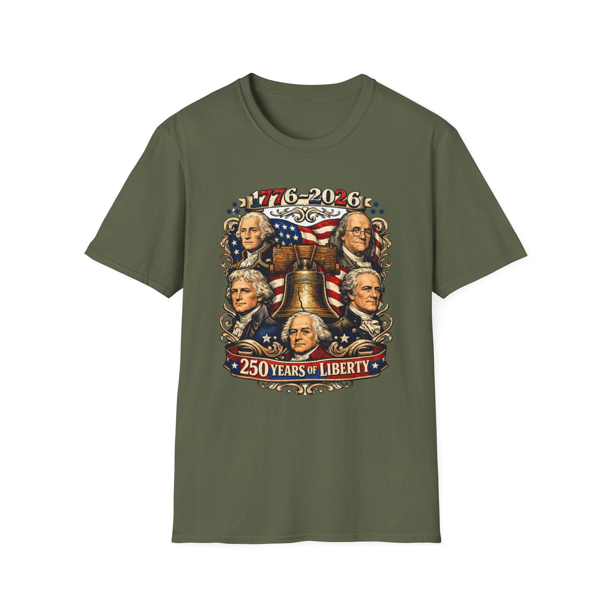 Unisex Softstyle T-Shirt, 250 Years of Liberty Shirt, Founding Fathers Tee, America 1776 2026 Patriotic T-Shirt
