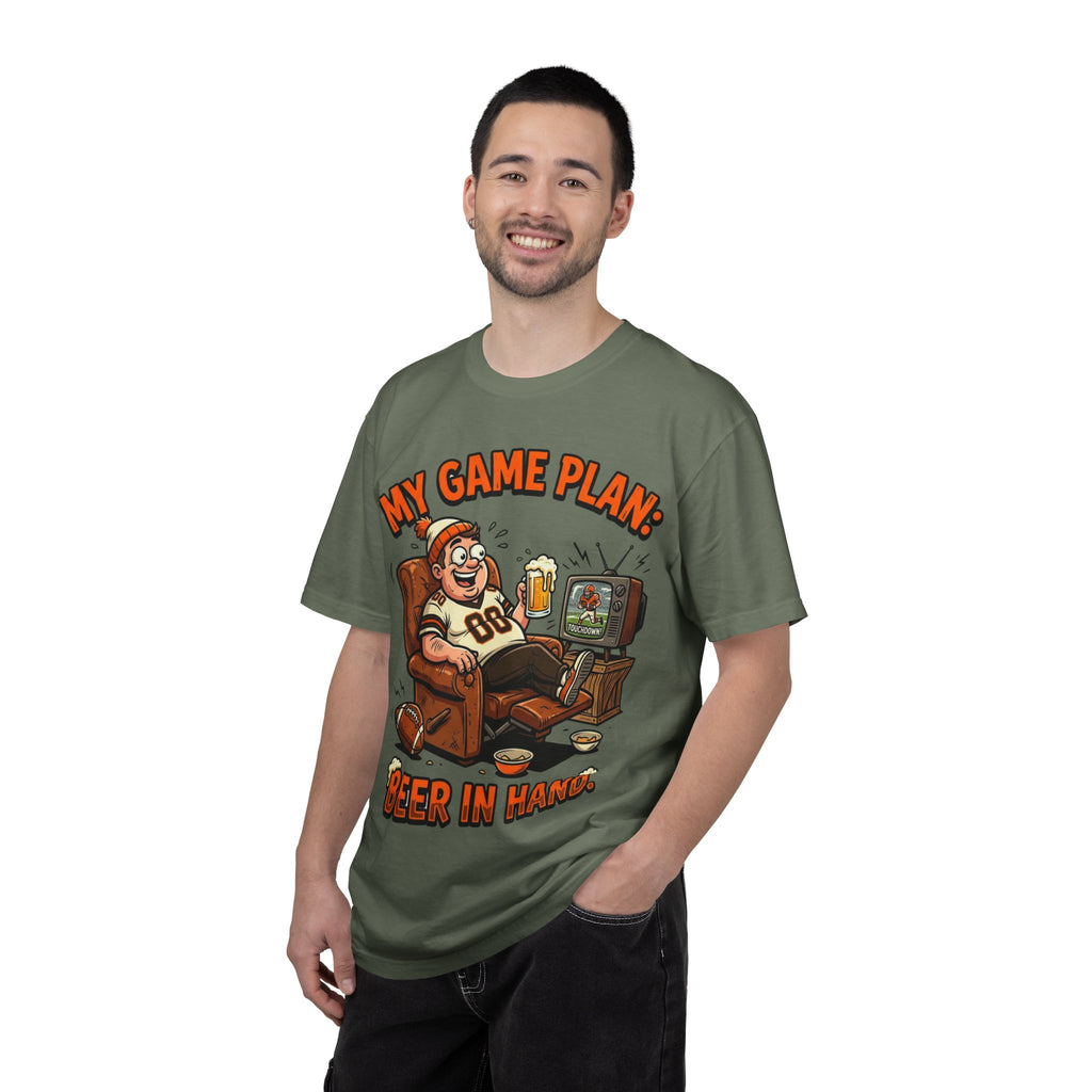Unisex Garment-Dyed T-shirt, Funny Beer Football Shirt, My Game Plan Beer in Hand Tee, Football Watching Shirt, Funny Game Day Gift, Tailgate Apparel