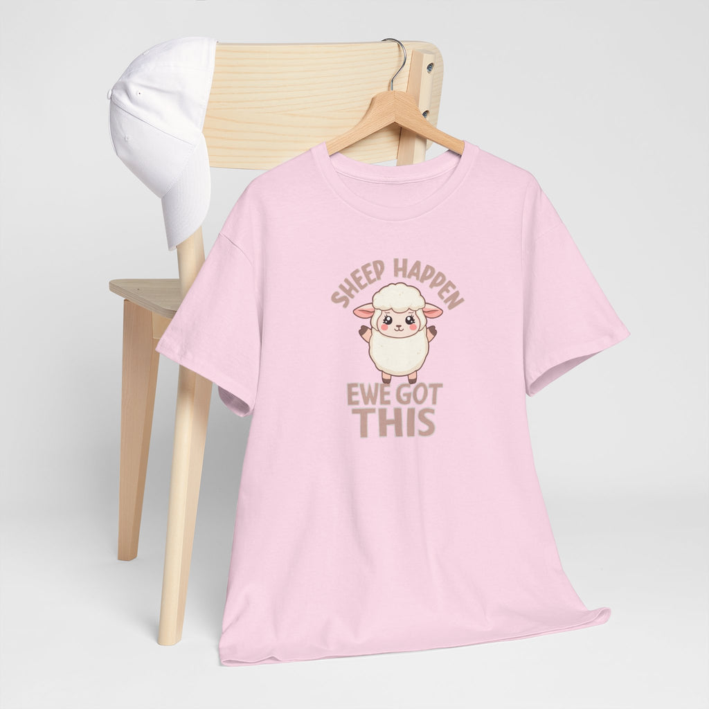 Unisex Heavy Cotton Tee,Sheep Happen Ewe Got This Shirt, Motivational Sheep Tee, Cute Positive Animal Shirt, Encouragement Gift, Funny Sheep Pun T-Shirt