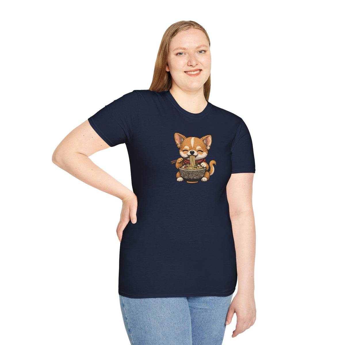 Unisex Softstyle T-Shirt, ramen eating dog