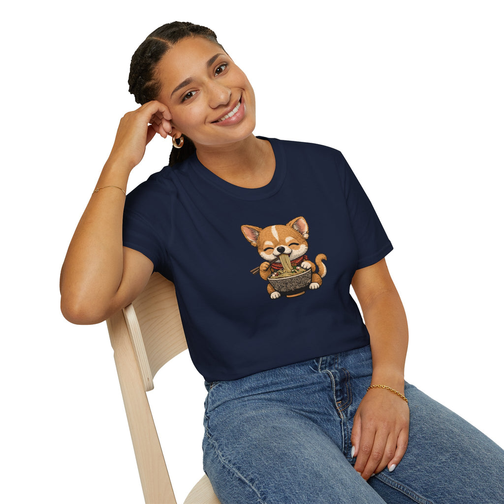 Unisex Softstyle T-Shirt, ramen eating dog