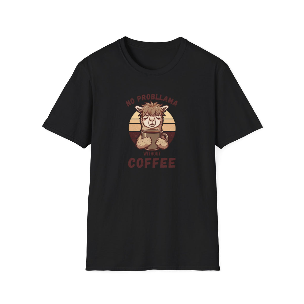 Unisex Softstyle T-Shirt, No Probllama Without Coffee Shirt, Funny Alpaca Coffee Tee, Sarcastic Morning Shirt, Coffee Addict Gift, Cute Animal Pun T-Shirt