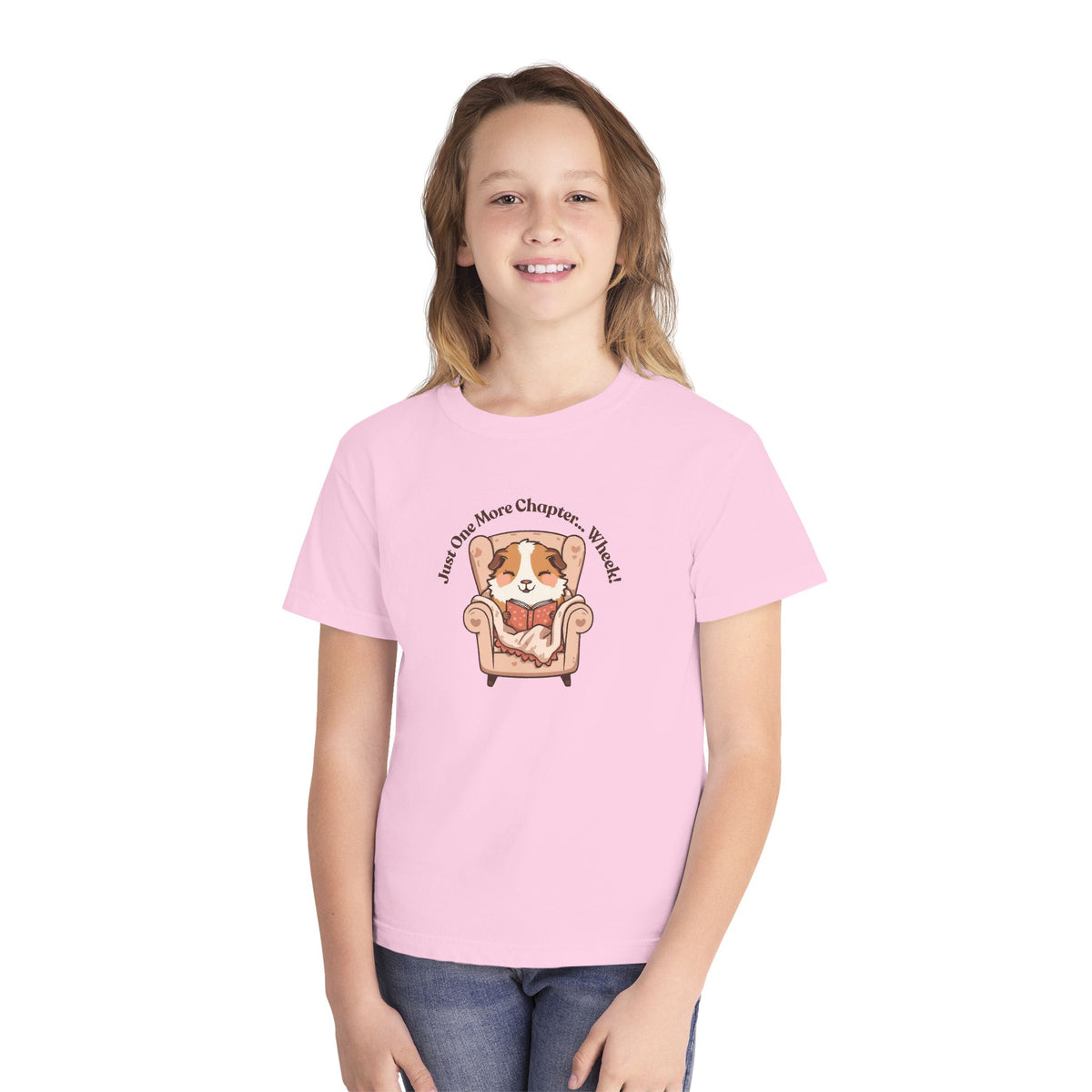 Youth Midweight Tee, guinea pig reading
