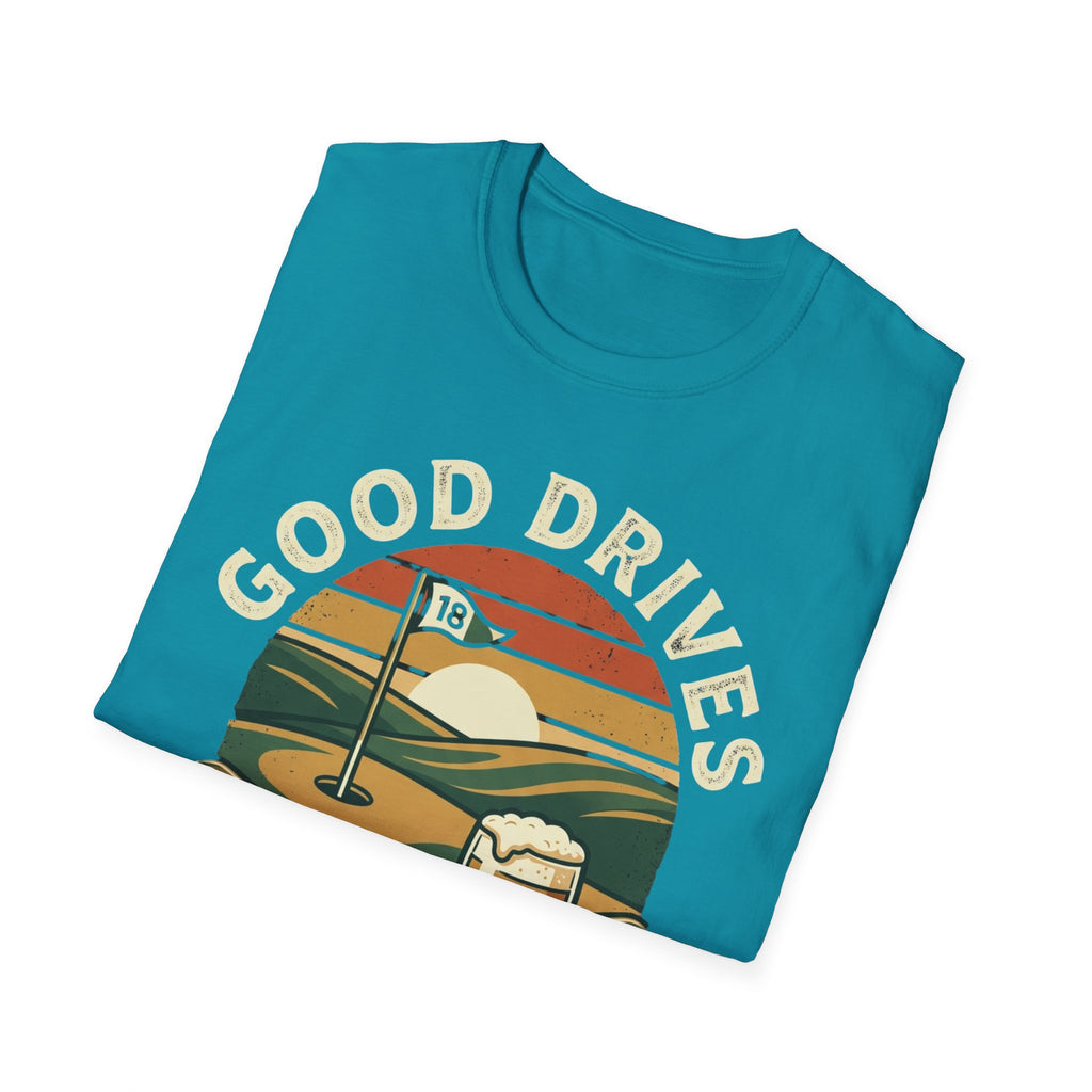 Unisex Softstyle T-Shirt, Good Drives and Cold Pints Shirt, Vintage Golf Beer T-Shirt, Golf Trip Gift