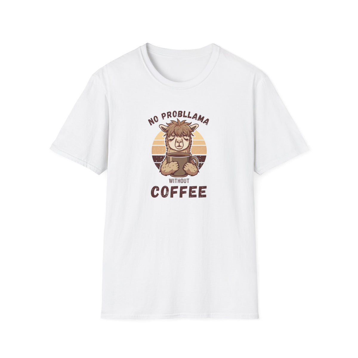 Unisex Softstyle T-Shirt, No Probllama Without Coffee Shirt, Funny Alpaca Coffee Tee, Sarcastic Morning Shirt, Coffee Addict Gift, Cute Animal Pun T-Shirt
