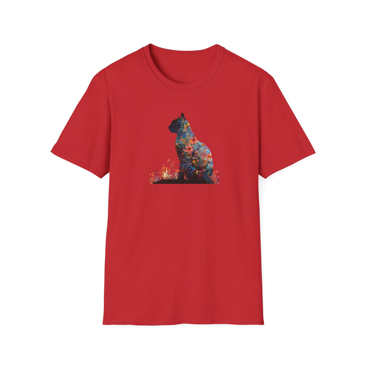 Unisex Softstyle T-Shirt, Floweral Cat