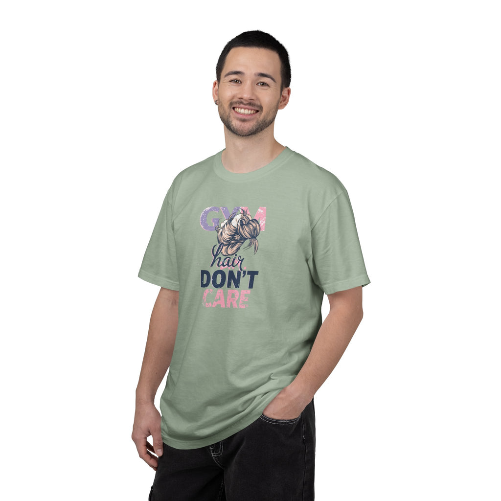 Unisex Garment-Dyed T-shirt,Gym Hair Don’t Care Shirt, Cute Workout Shirt Women, Funny Gym Tee, Messy Bun Fitness Shirt, Comfort Colors Women Gym
