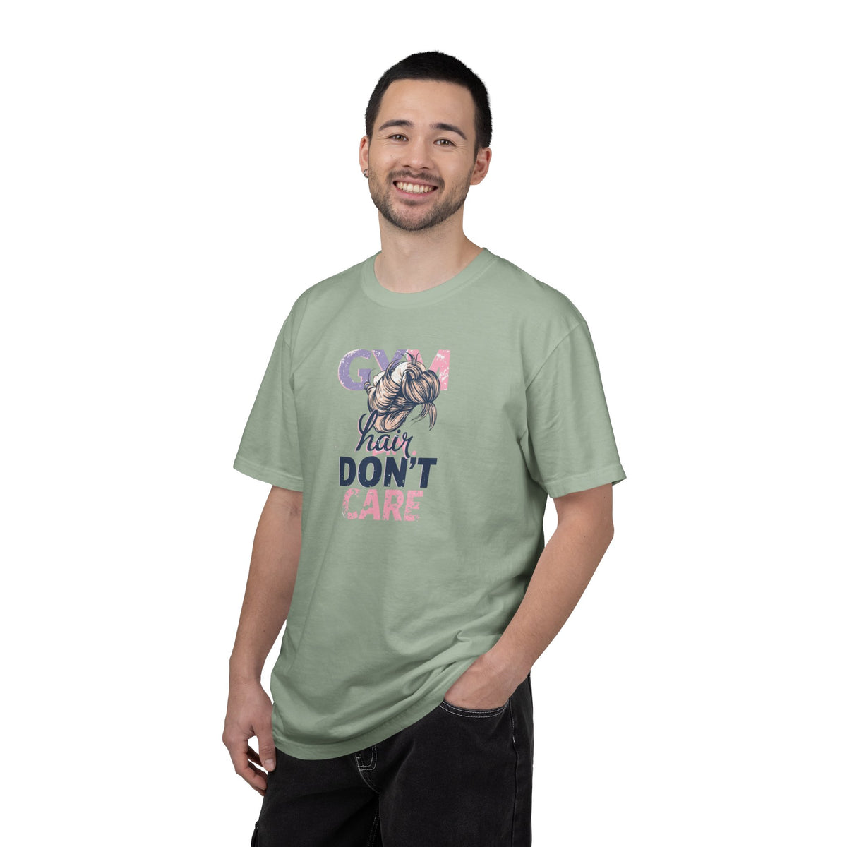 Unisex Garment-Dyed T-shirt,Gym Hair Don’t Care Shirt, Cute Workout Shirt Women, Funny Gym Tee, Messy Bun Fitness Shirt, Comfort Colors Women Gym