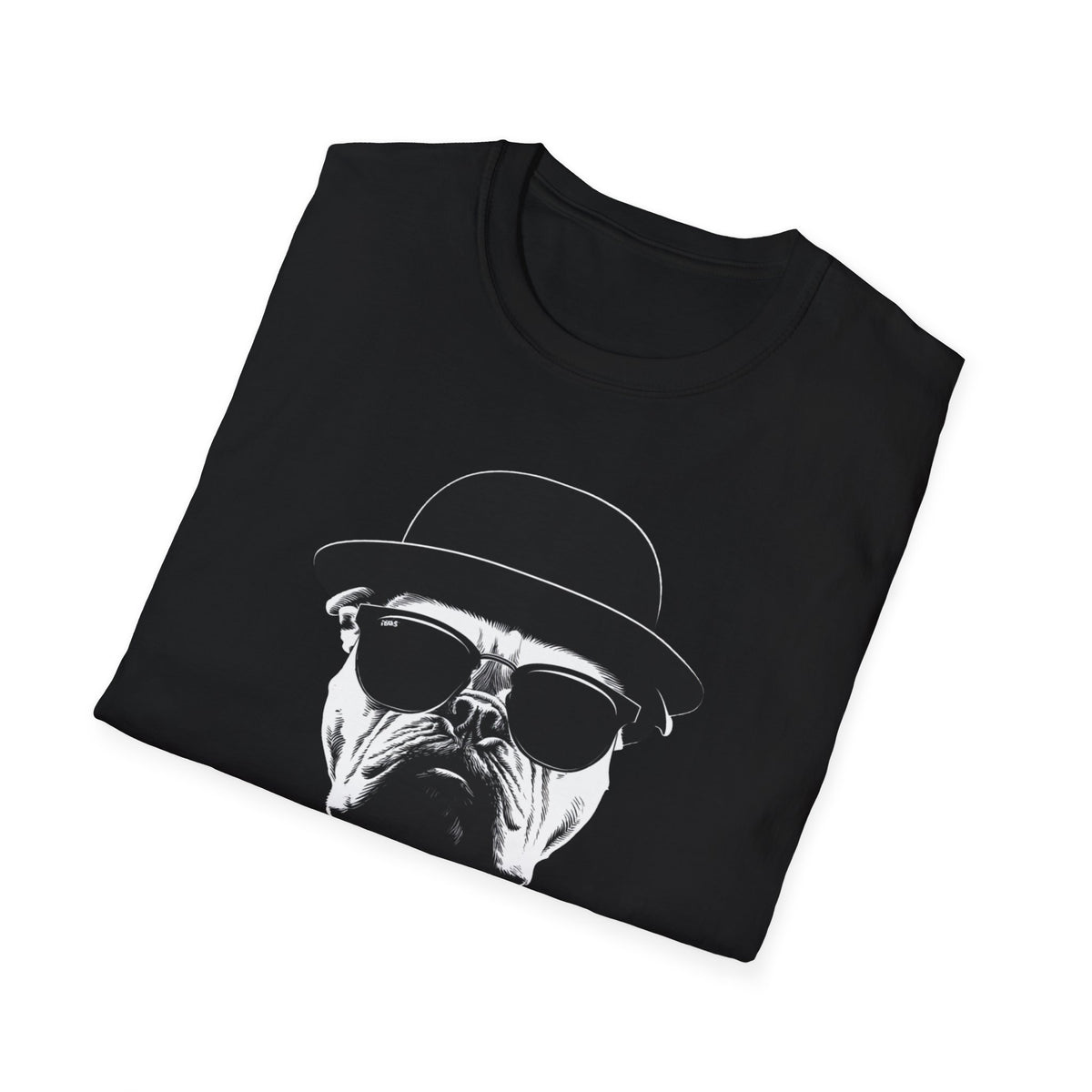 Unisex Softstyle T-Shirt, Bull Dog wearing Sun Glasses