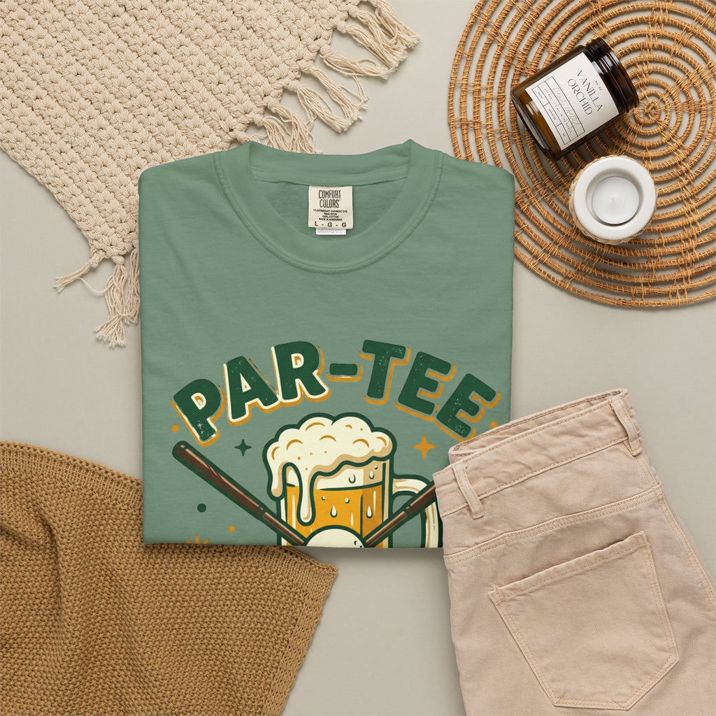 Unisex Garment-Dyed T-shirt, unny Par-Tee Time Golf Beer Shirt, Golf Lover Gift, Drinking and Golfing T-Shirt