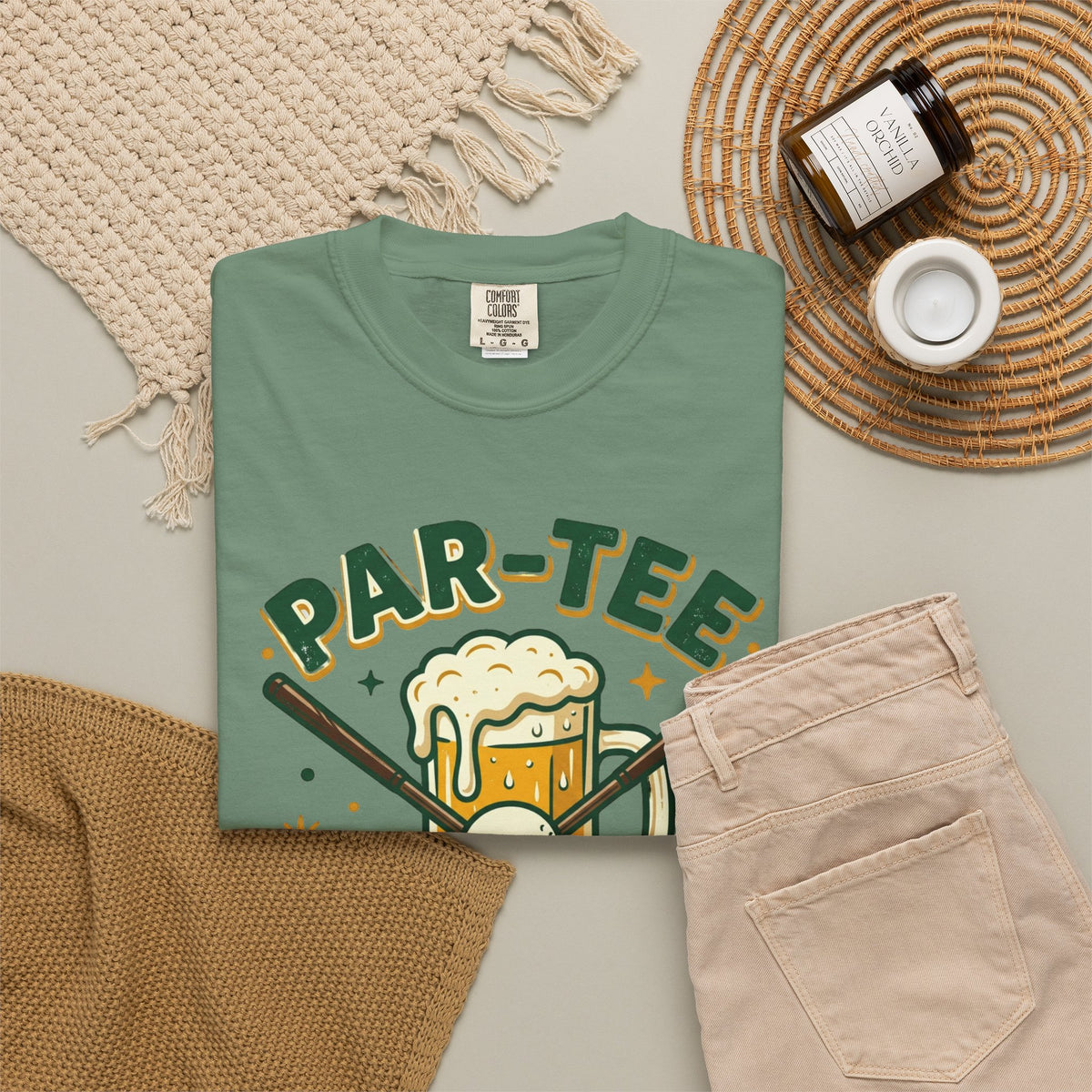 Unisex Garment-Dyed T-shirt, unny Par-Tee Time Golf Beer Shirt, Golf Lover Gift, Drinking and Golfing T-Shirt