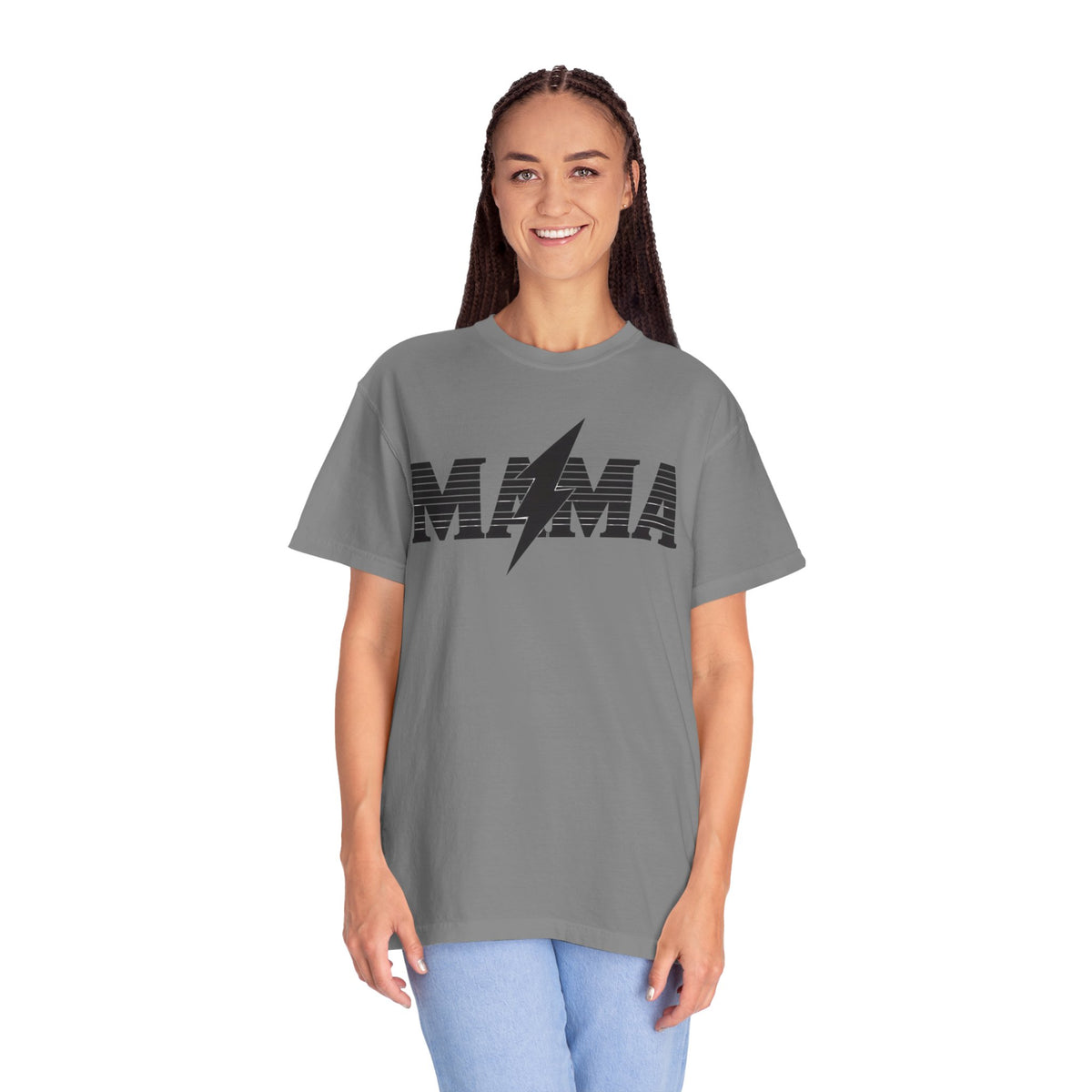 Unisex Garment-Dyed T-shirt, Mama Lightning Bolt Shirt, Minimalist Mama Tee, Trendy Mom Shirt
