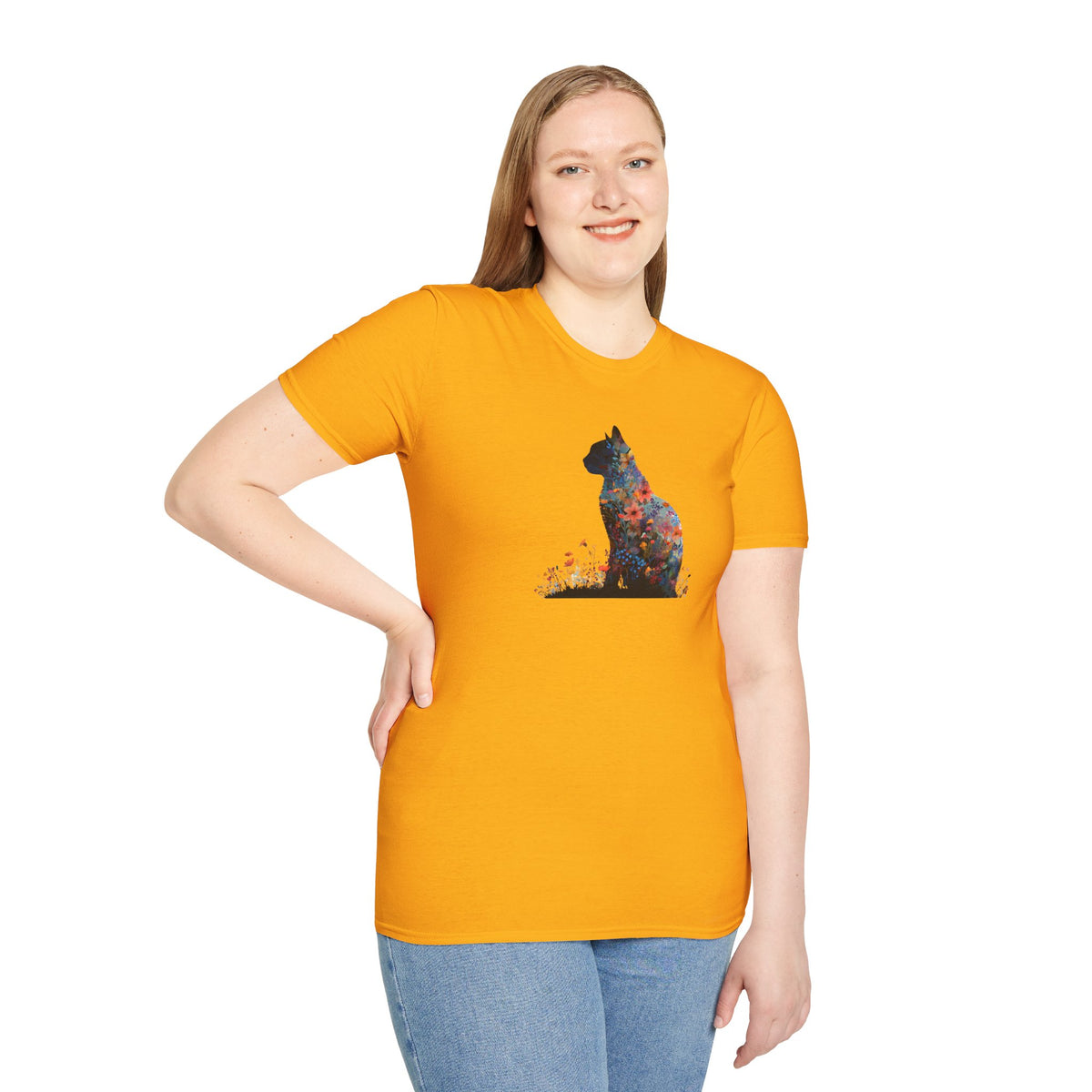 Unisex Softstyle T-Shirt, Floweral Cat