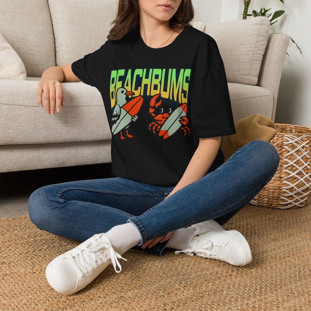 Unisex Softstyle T-Shirt, beachbums shirt, seagull and craps holding surf board