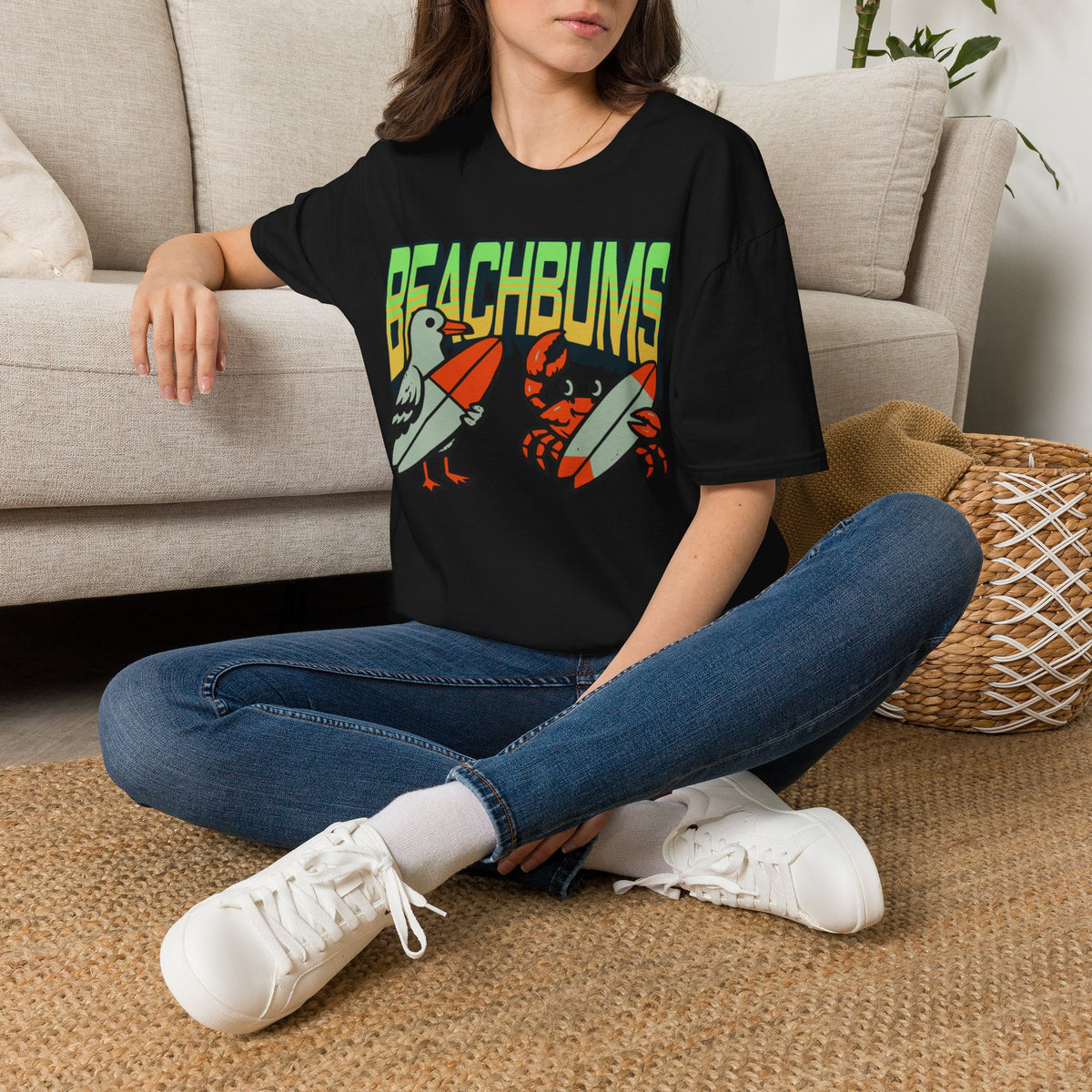 Unisex Softstyle T-Shirt, beachbums shirt, seagull and craps holding surf board