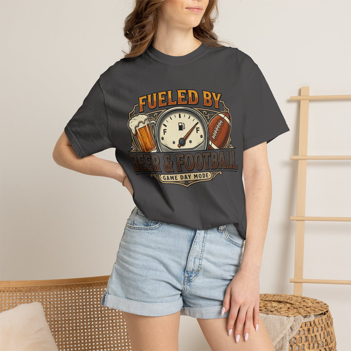 Unisex Garment-Dyed T-shirt,Fueled by Beer and Football Shirt, Funny Game Day Tee, Football Beer Lover Gift, Vintage Tailgate Shirt, Sports Fan T-Shirt